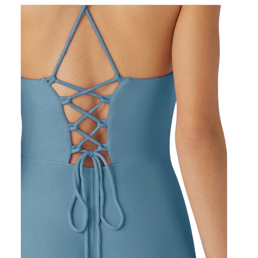 Halara Ribbed Cowl Neck Backless Crisscross Lace Up Midi Dress Rainy Sky Blue S - Picture 8 of 8